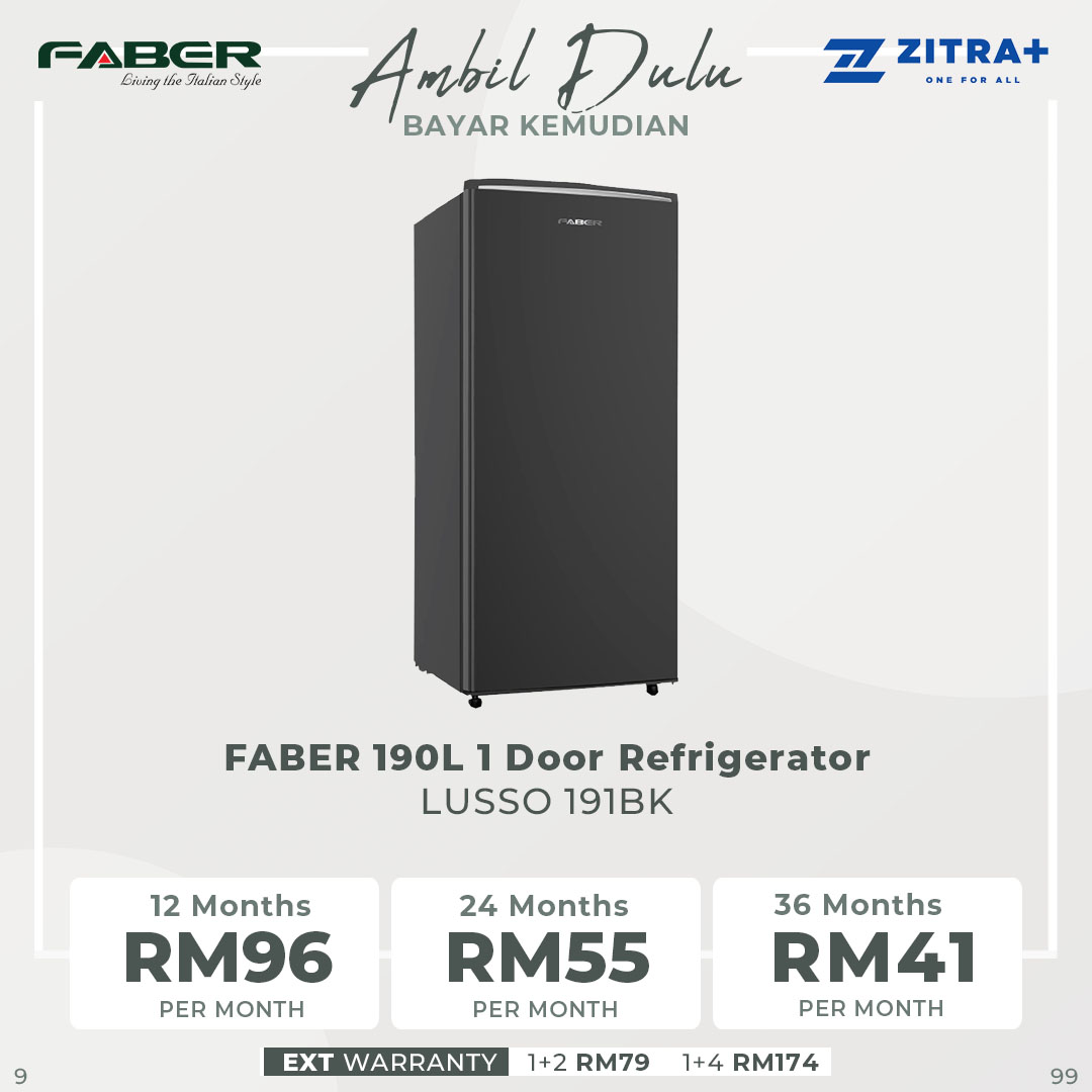 FABER 190L 1 Door Refrigerator LUSSO 191BK | 20x Stronger Tempered Glass Tray | Refrigerant R600a | Fridge with 1 Year Warranty & Compressor with 10 Years Warranty