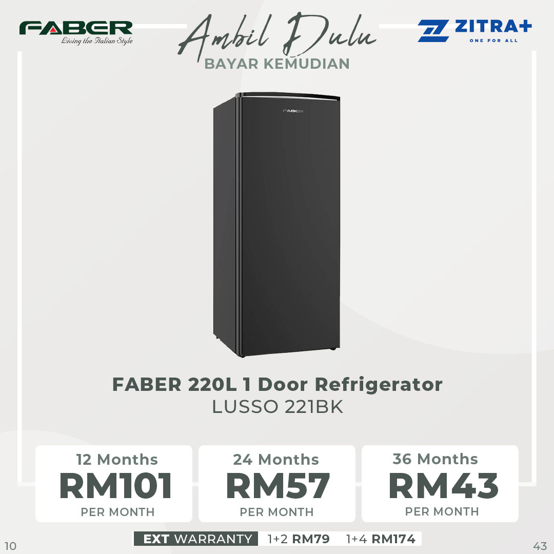 FABER 220L 1 Door Refrigerator LUSSO 221BK | 20x Stronger Tempered Glass Tray | Refrigerant R600a | Fridge with 1 Year Warranty & Compressor with 10 Years Warranty
