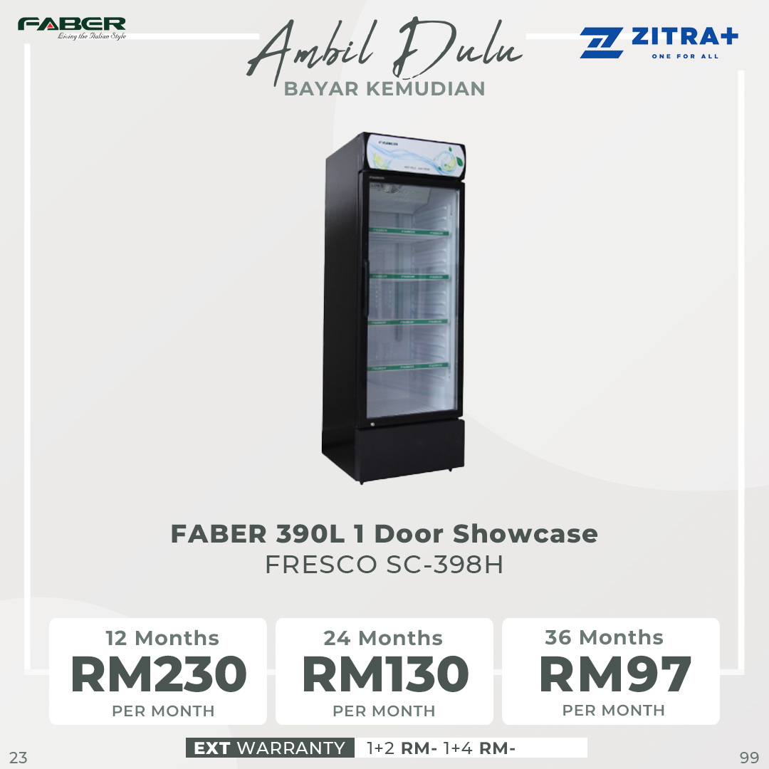 FABER 390L/500L 1 Door Showcase | FRESCO SC-598H / FRESCO SC-398H | Double Layer Transparent Door | Jumbo Pocket | Showcase Door with 1 Year Warranty