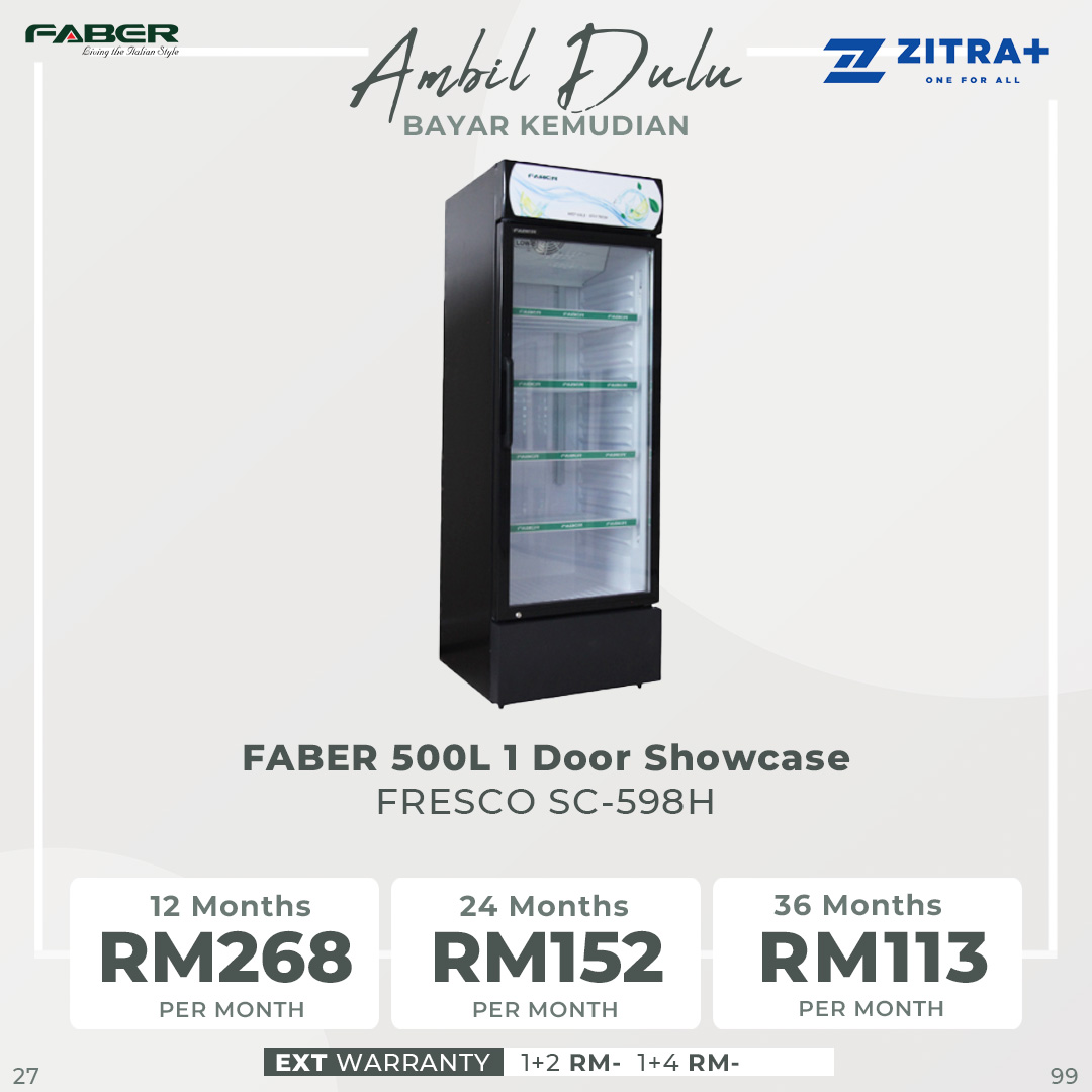 FABER 390L/500L 1 Door Showcase | FRESCO SC-598H / FRESCO SC-398H | Double Layer Transparent Door | Jumbo Pocket | Showcase Door with 1 Year Warranty