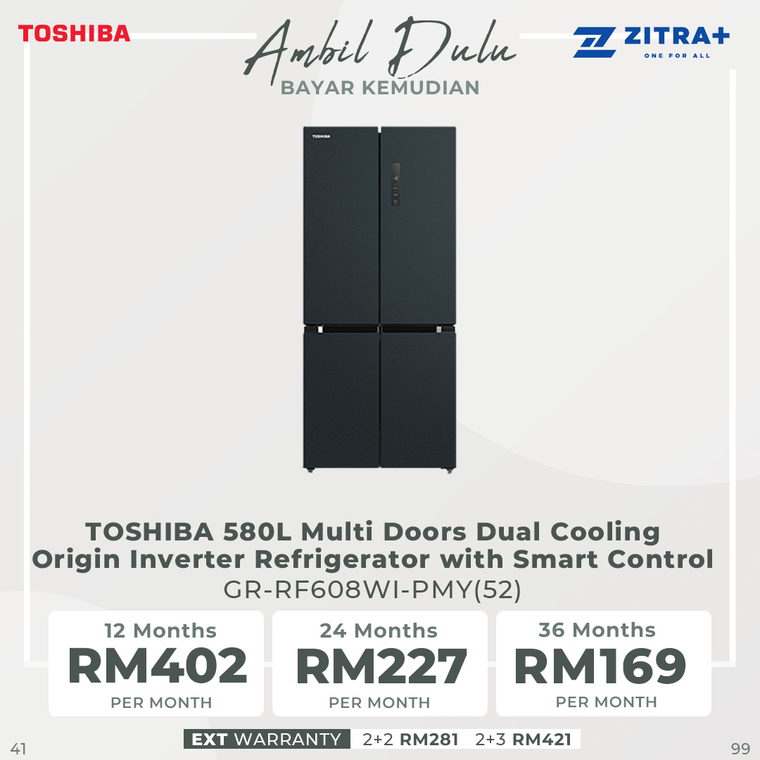 TOSHIBA 580L Multi Doors Dual Cooling Origin Inverter Refrigerator with Smart Control GR-RF608WI-PMY(52) | PureBIO | Dual Cooling | Smart Control | Refrigerator with 2 Year Warranty