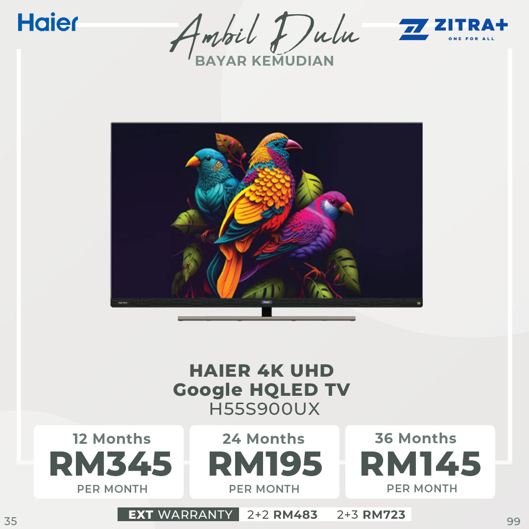 HAIER 55"/65" 4K UHD Google HQLED TV H55S900UX/H65S900UX | Dolby Vison & Dolby Atmos | 4K HDR | Google TV | Aero H-Stand | Smart Television with 3 Years Warranty