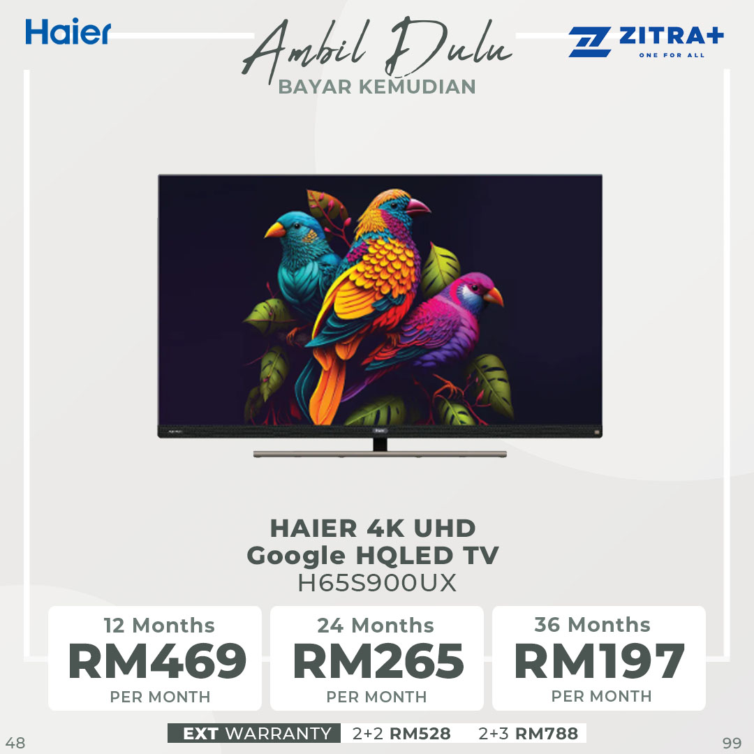HAIER 55"/65" 4K UHD Google HQLED TV H55S900UX/H65S900UX | Dolby Vison & Dolby Atmos | 4K HDR | Google TV | Aero H-Stand | Smart Television with 3 Years Warranty