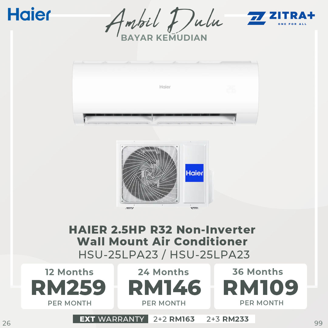 HAIER 2.5HP R32 Non-Inverter Wall Mount Air Conditioner (Indoor) HSU-25LPA23 / HSU-25LPA23 | Triple Airflow | Anti Corrosion | Easy installation | Air Conditioner with 3 Years Warranty