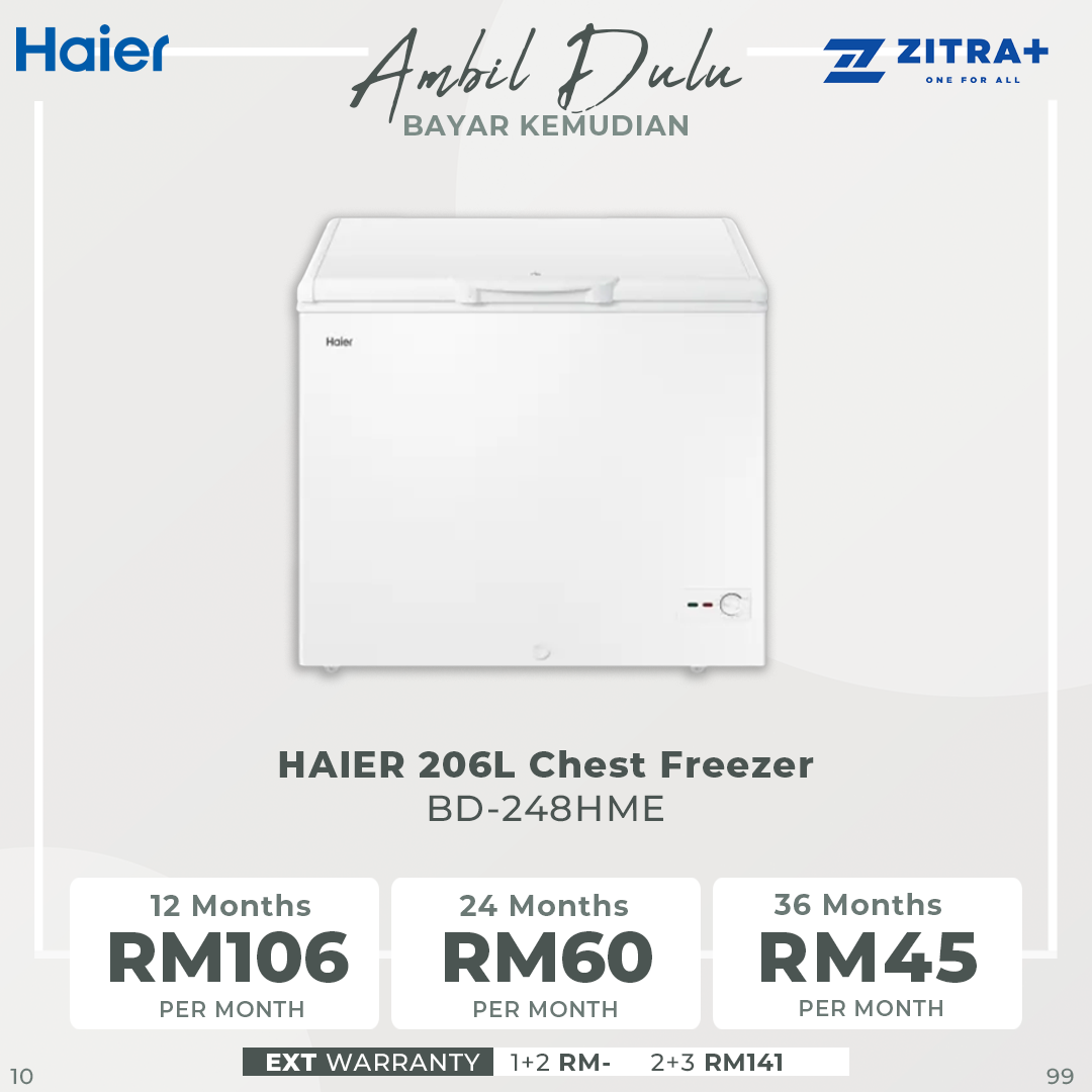 HAIER 206L Chest Freezer BD-248HME | Double Effective Protection Anti-Bacterial | Energy Saving