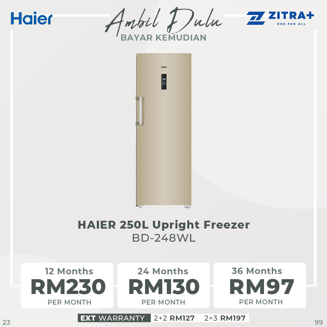HAIER 250L Upright Freezer BD-248WL | Top LED | Anti-Bacteria | Child Lock | Fast Freezing | Eco Mode | Alarm Indicator | Digital Control | Chest Freezer with 2 Year Warranty
