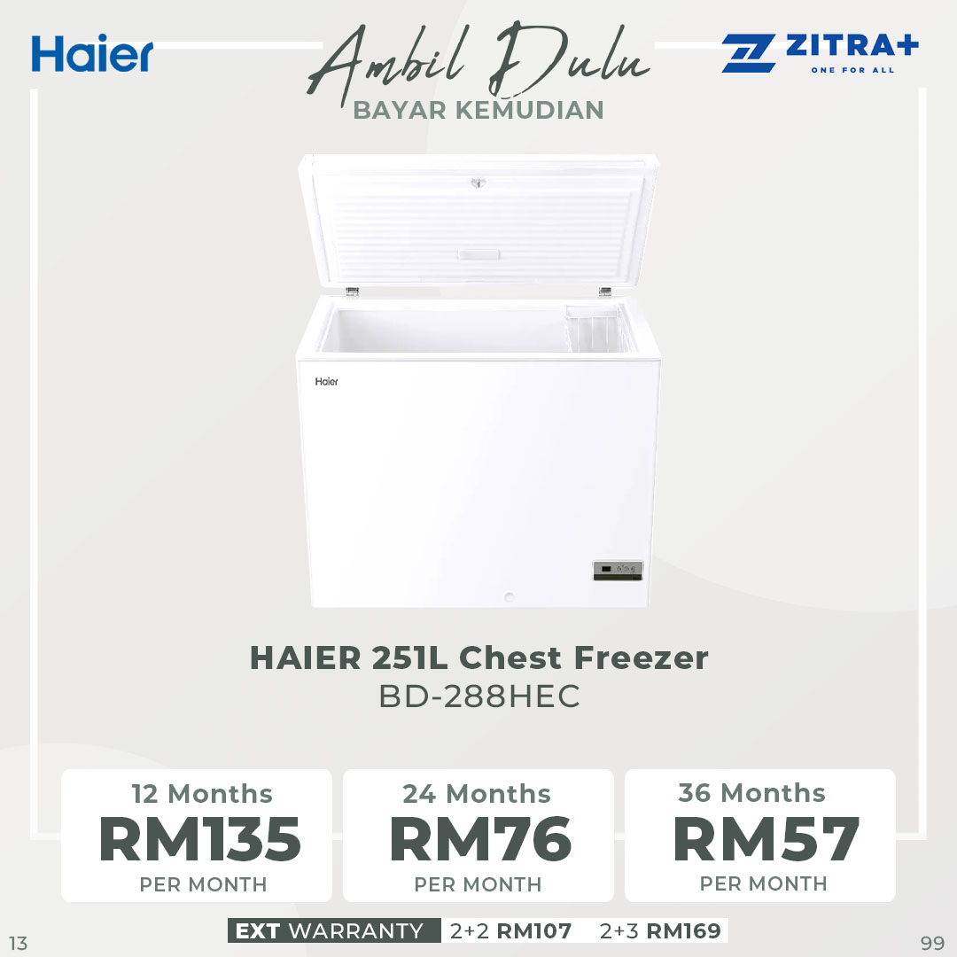 HAIER 251L Chest Freezer BD-288HEC | Fast Freezing | Convertible Cooling | Handle & Lock | Freezer with 2 Year Warranty