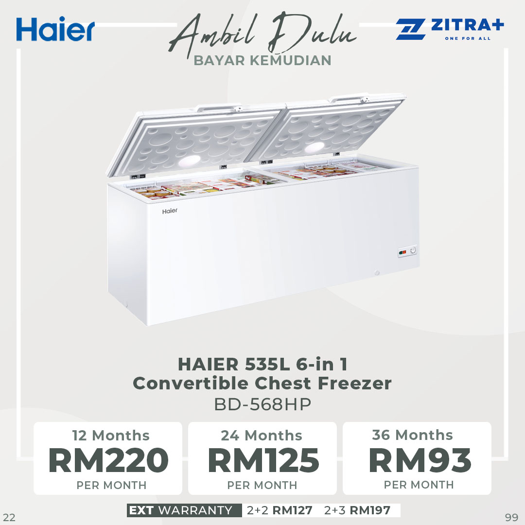 HAIER 535L 6-in 1 Convertible Chest Freezer BD-568HP |  Interior LED Light | Fast Freezing Mode | PCM Metal Inner Plate | Chest Freezers With 2 Years Warranty