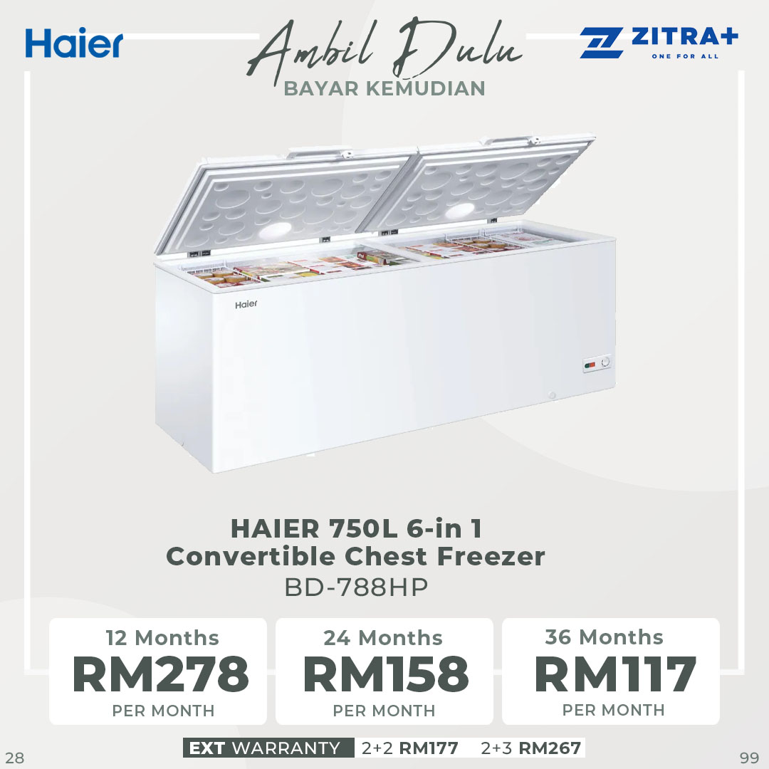 HAIER 332L/450L/535L/750L 6-in 1 Convertible Chest Freezer BD-328HP/BD-458HP/BD-568HP/BD-788HP | Fast Freezing | Convertible Cooling | PCM Metal Inner Plate | Freezer with 2 Year Warranty