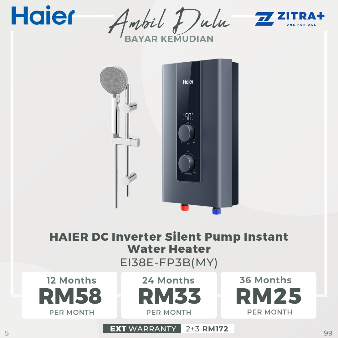 HAIER 3800W DC Inverter Silent Pump Instant Water Heater EI38E-FP3B(MY) | Shock Proof | Solid Structure Tank