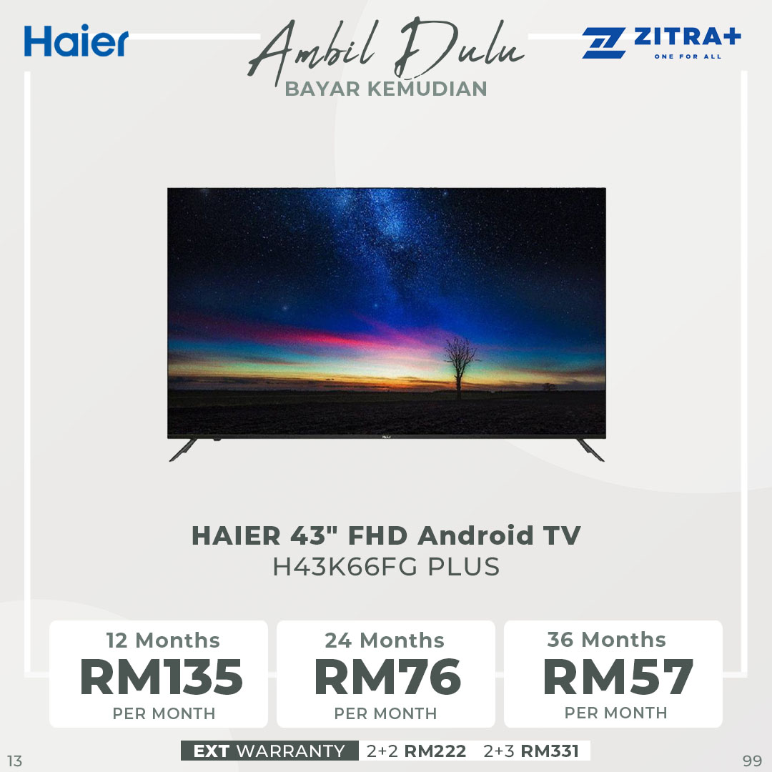 HAIER 43" FHD Android TV H43K66FG PLUS | Google Assistant | Built in Chromecast | YouTube | Netflix |  Google Playstore | Android TV with 2 Year Warranty