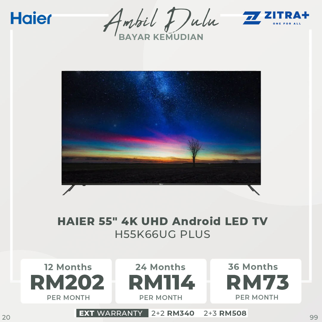 HAIER 43"/50"/55"/65" 4K UHD Android LED TV H43K66UG PLUS/ H50K66UG PLUS/ H55K66UG PLUS/ H65K66UG PLUS | All Screen | FHD Resolution | Bluetooth 5.1 | Google Play store | Google Assistant | Android TV with 2 Year Warranty