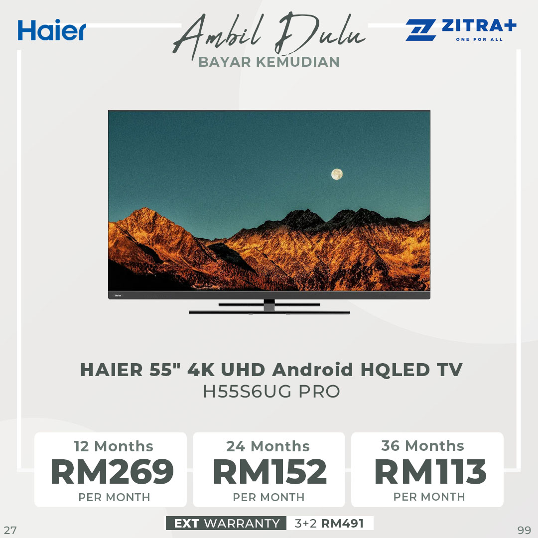 HAIER 55"/65" 4K UHD Android HQLED TV H55S6UG PRO/H65S6UG PRO | Front Built-In Speaker | HQLED | Wide Color Gamut | Android 11 | Chromecast | Google Assistant | HDMI | USB | Android TV with 3 Year Warranty