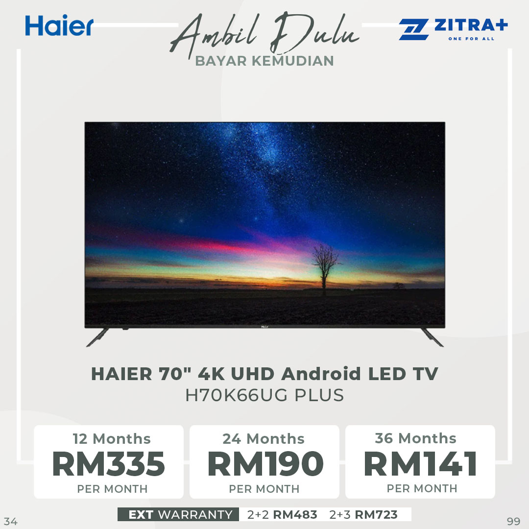 HAIER 70" 4K UHD Android LED TV H70K66UG PLUS | 4K UHD Resolution | Bluetooth 5.1 | Android TV | Built in Chromecast | Smart TV with 2 Years Warranty