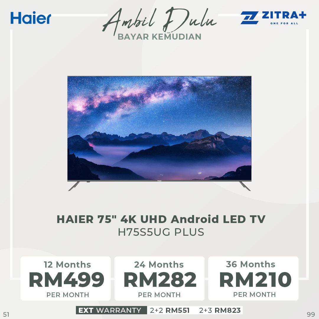 HAIER 75" 4K UHD Android LED TV H75S5UG PLUS | Youtube | Netflix | 4K UHD Resolution | Built in Chromecast | Mobile Remote Control |  Android LED TV with 2 Year Warranty