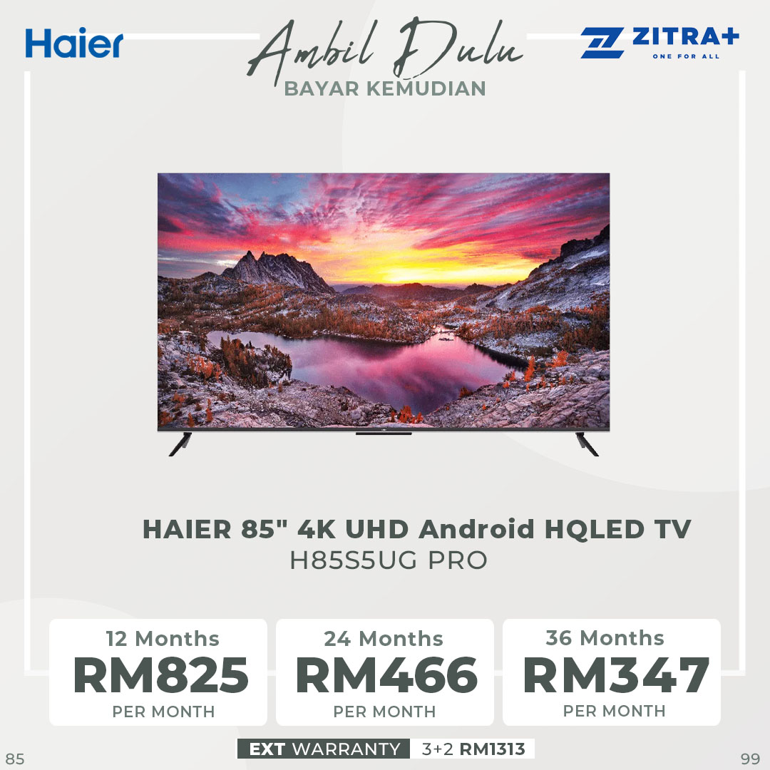 HAIER 50"/85" 4K UHD Android HQLED TV H50S5UG PRO/H85S5UG PRO | MEMC | HQLED | Far Field Voice Recognition | Android 11 | Chromecast | Google Assistant | HDMI | USB | Android TV with 3 Year Warranty