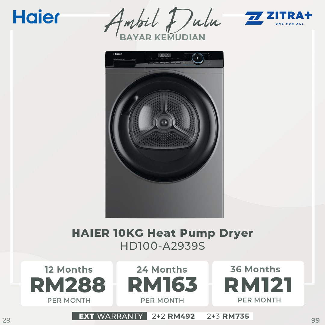 HAIER 10KG Heat Pump Dryer HD100-A2939S | Reversible Tumble | Sensor Dry |  I-Fresh | Dryer with 2 Year Warranty