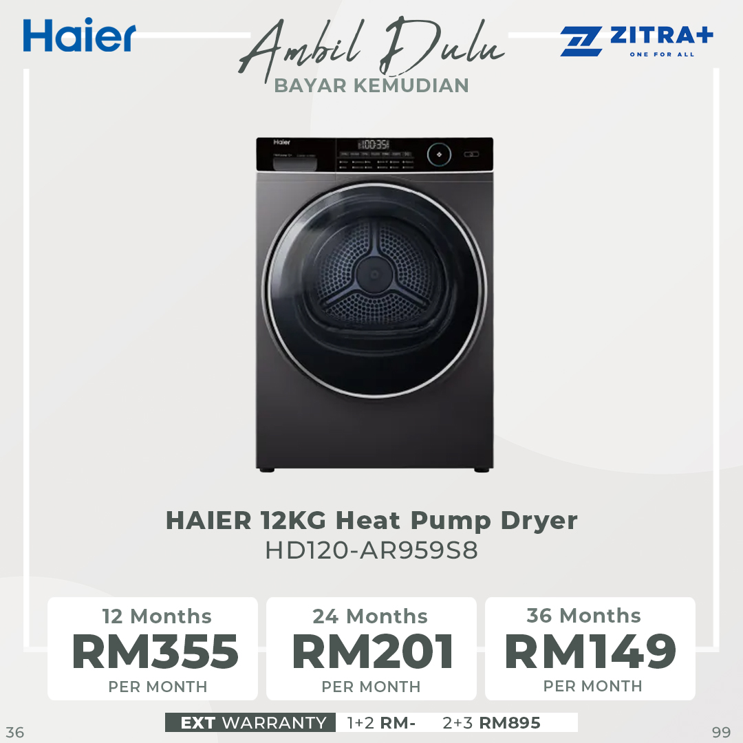 HAIER 12KG Heat Pump Dryer HD120-AR959S8 | Reversible Tumble | Sensor Dry | Heat Pump Technology