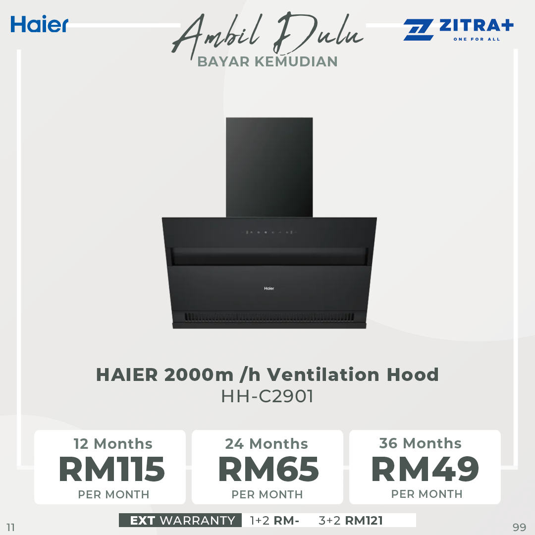 HAIER 2000m³/h Ventilation Hood HH-C2901 | Delay Off (3min) | One Touch Boost | Gesture Control | Dual Suction