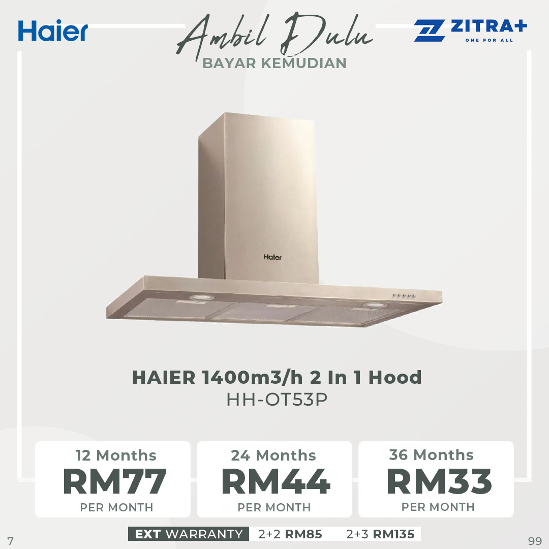 HAIER 1400m3/h 2 In 1 Hood HH-OT53P | 2 In 1 Hood | 3 Aluminium Filter | Charcoal Filter | 3 Speed Push Control | Hood with 3 Year Warranty