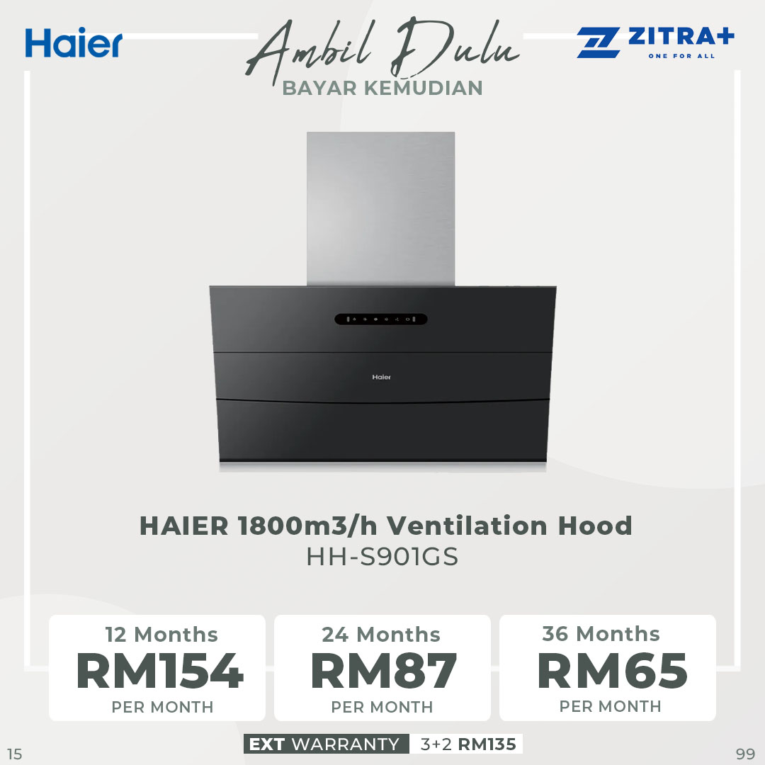 HAIER 1800m3/h Ventilation Hood HH-S901GS | Heat Self Cleaning | Gesture Control | Delay Off Function | Hood with 3 Years Warranty
