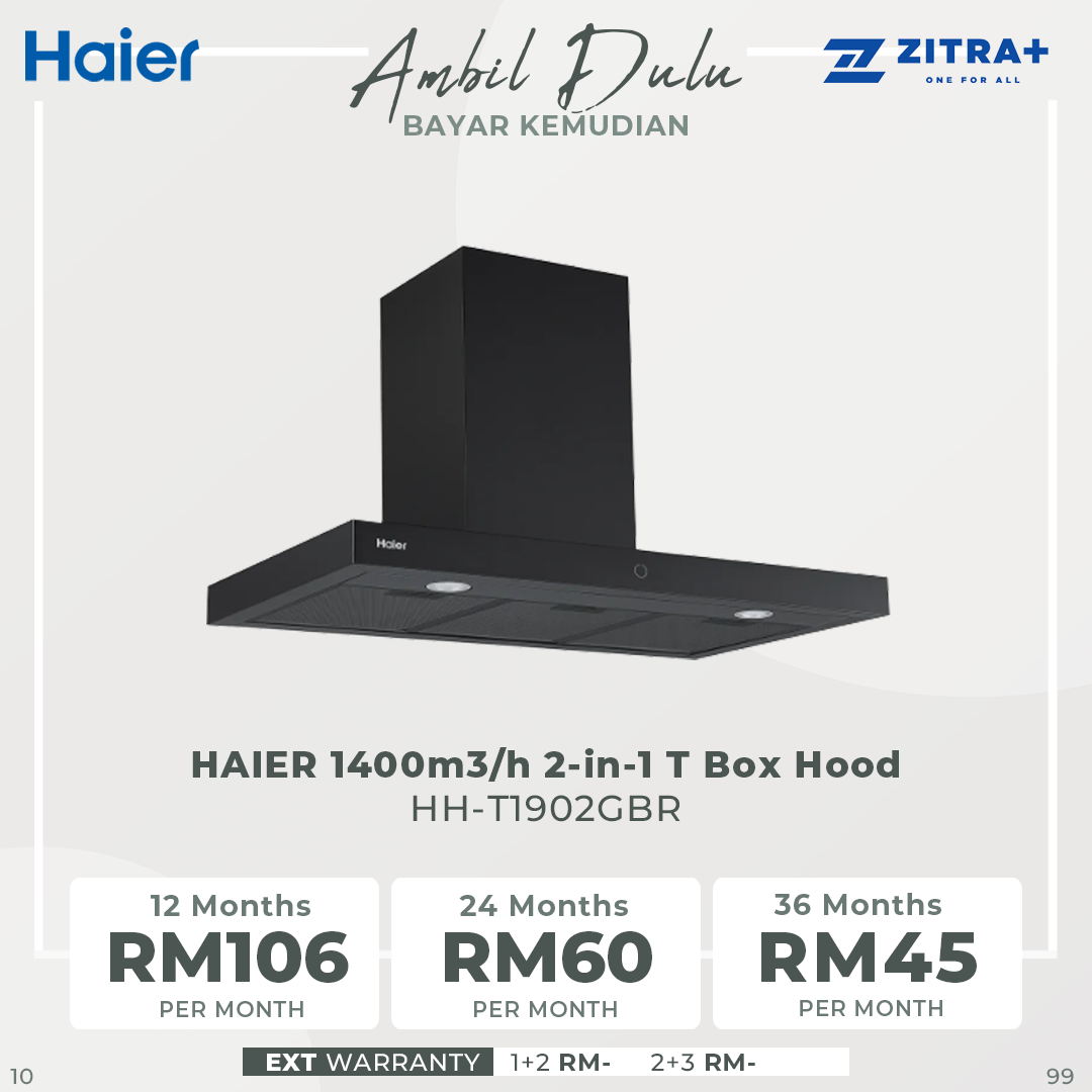 HAIER 1400m3/h 2-in-1 T Box Hood HH-T1902GBR | Suction Power: 1400mᶟ/h | 2 in 1 Hood | Gesture Control