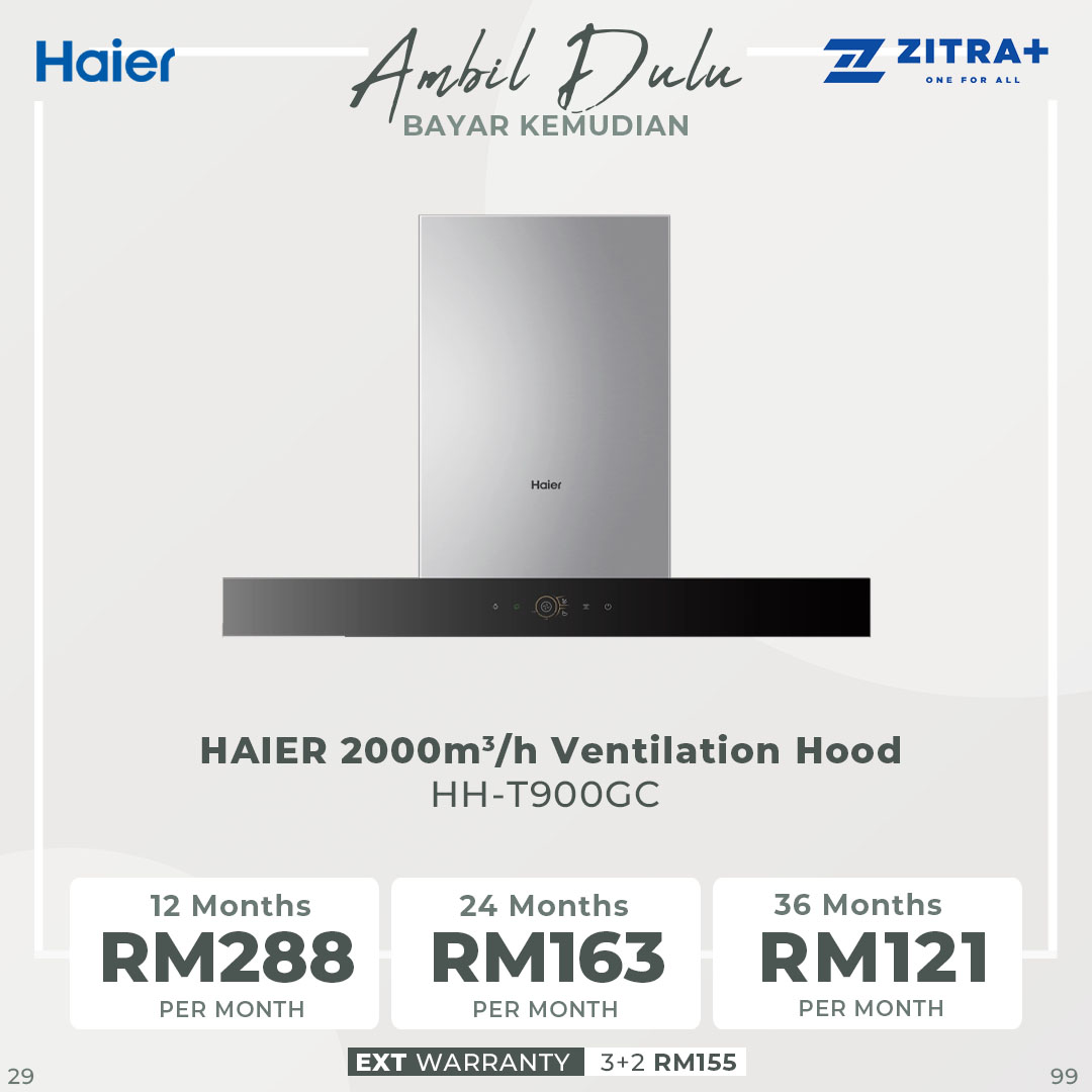 HAIER 2000m3/h Ventilation Hood HH-T900GC | BLDC Motor | Oil-Catch Self Clean Technology | Bluetooth Connection | Hood with 3 Year Warranty