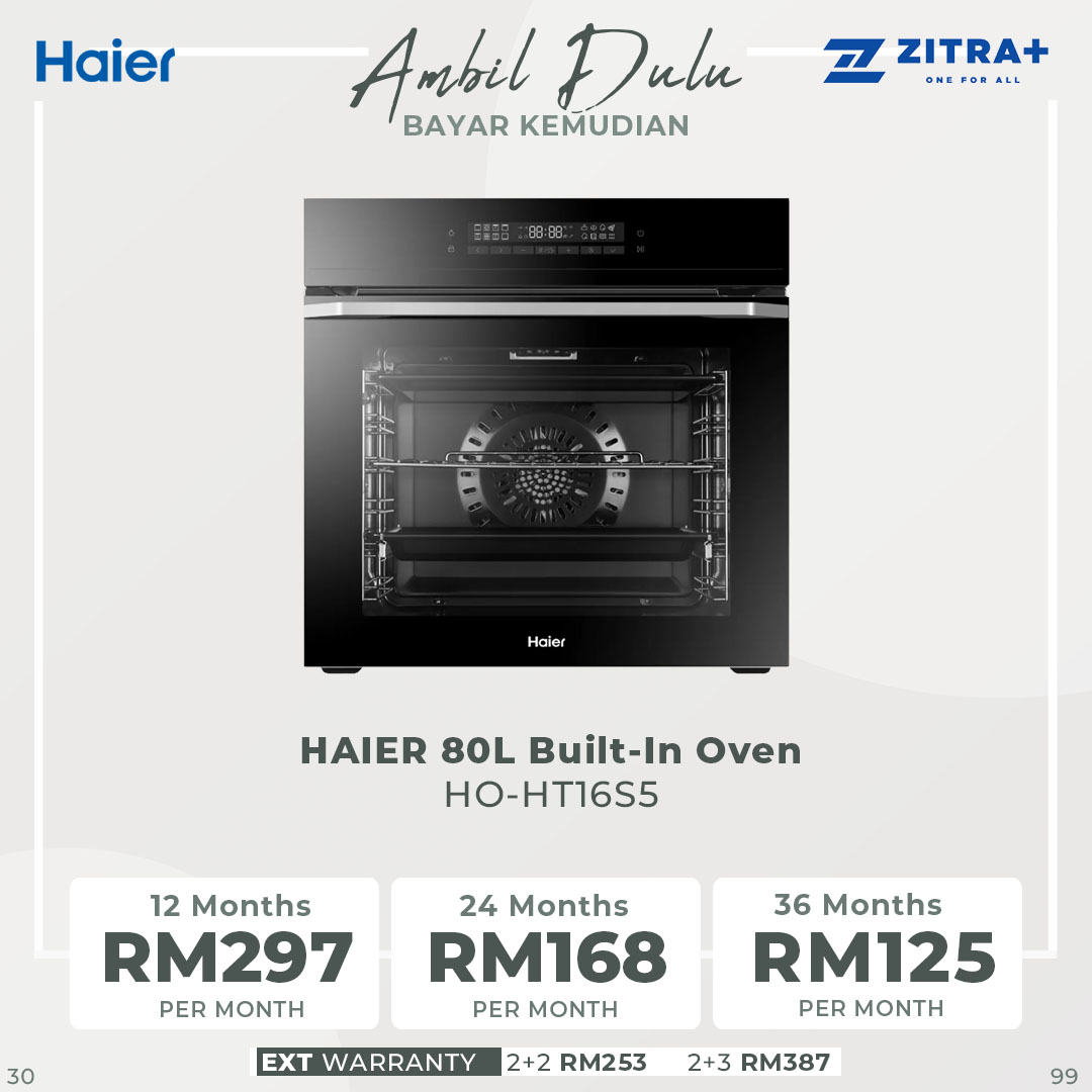 HAIER 80L Built-In Oven HO-HT16S5 | Automatic Recipe Function | Multi Step Setting | Steam Clean | Oven with 2 Year Warranty