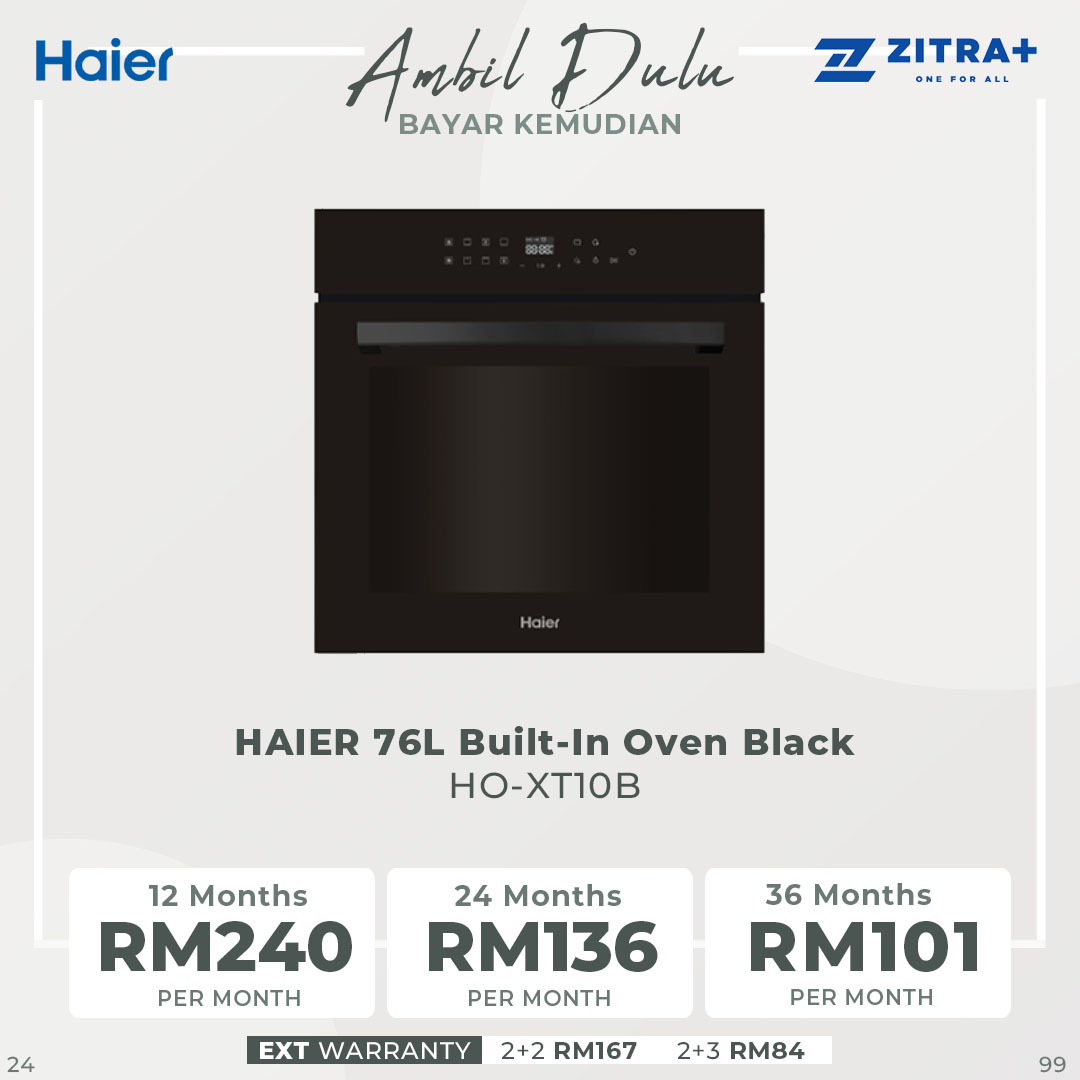 HAIER 76L Built-In Oven Black HO-XT10B | Precise Temperature Control | Triple Layer Glass | Huge Volume | Oven with 2 Year Warranty