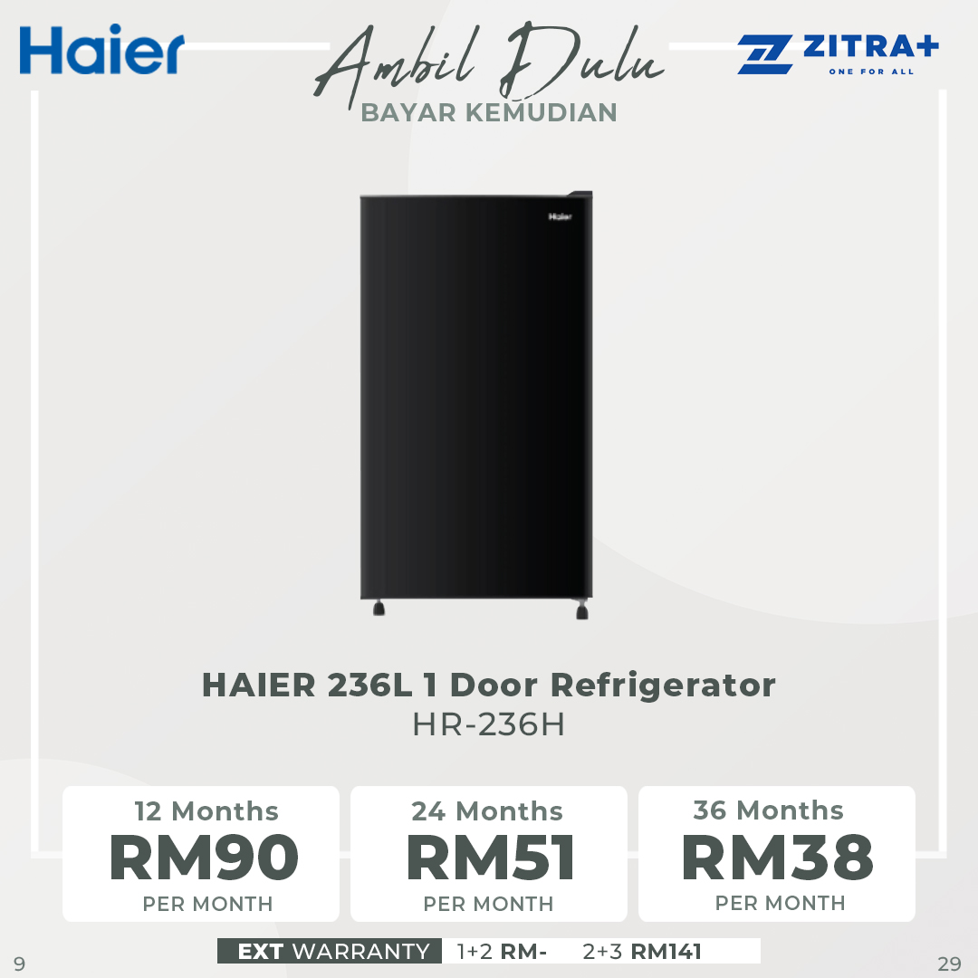 HAIER 208L/236L 1 Door Refrigerator HR-208H / HR-236H | 5 Star Energy Saving | Low Energy Consumption | Fast Cooling