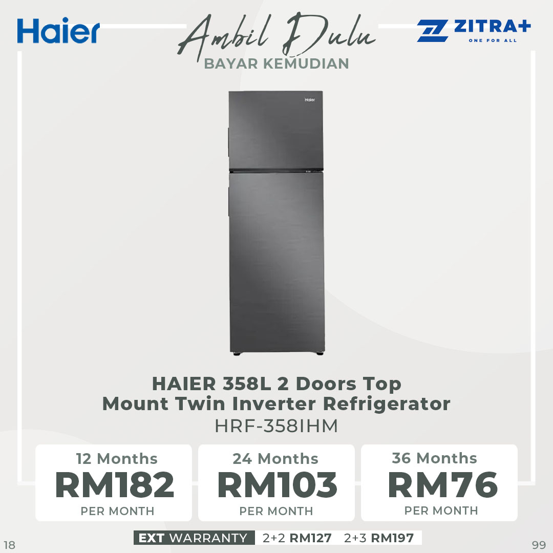HAIER 358L 2 Doors Top Mount Twin Inverter Refrigerator HRF-358IHM | Twin-Inverter |  Chiller Box | Large-Capacity | Refrigerator with 2 Years Warranty