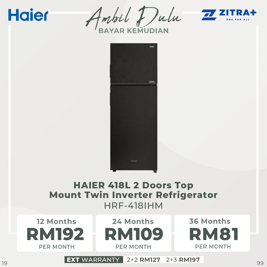 HAIER 418L 2 Doors Top Mount Twin Inverter Refrigerator HRF-418IHM | Fast Cooling System | Movable Twist Ice Maker | Flexible Shelves | Refrigerator with 2 Years Warranty