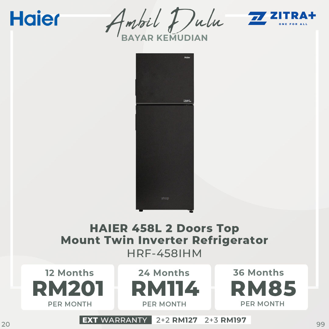 HAIER 458L 2 Doors Top Mount Twin Inverter Refrigerator HRF-458IHM | Chiller Box | Multi Air Flow | No Frost | Egg Tray | Door Pocket | Twist Ice Maker | DEO Fresh | Refrigerator with 2 Year Warranty
