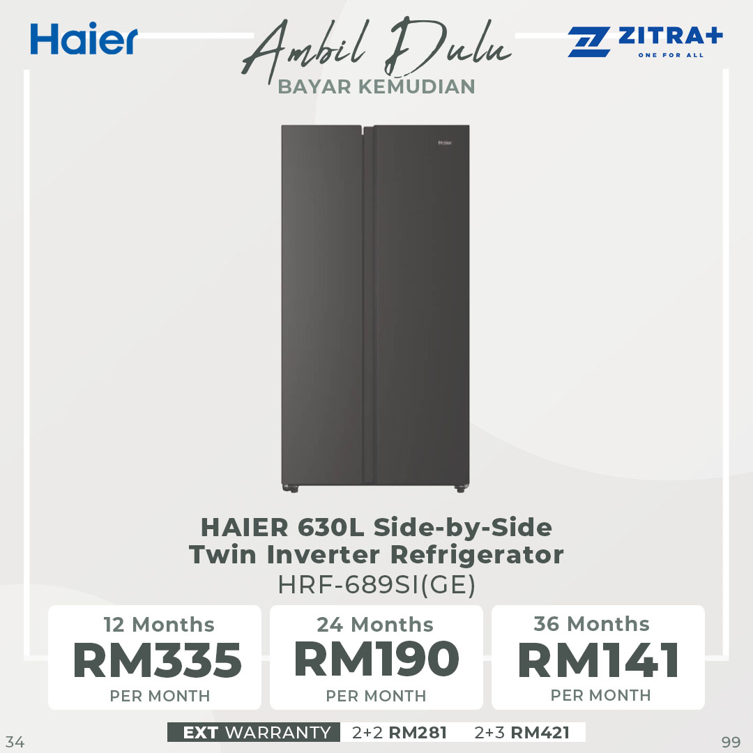 HAIER 630L Side-by-Side Twin Inverter Refrigerator HRF-689SI(GE) | Anti-Bacterial Door | H-DEO Fresh | CS Plus | Refrigerator with 2 Year Warranty