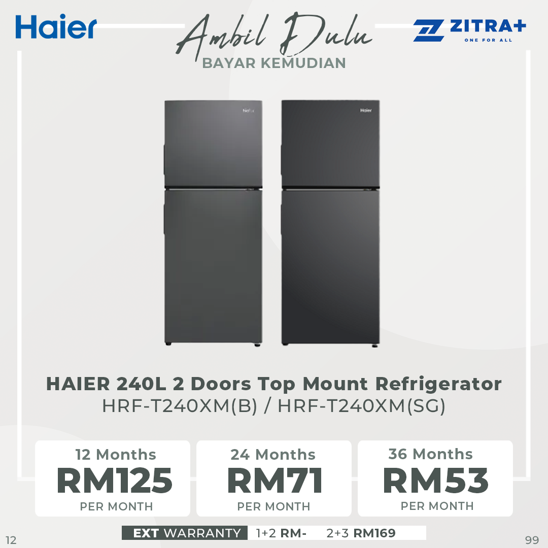 HAIER 240L 2 Doors Top Mount Refrigerator HRF-T240XM| Deo Fresh | 4 Star Energy Saving | No Frost