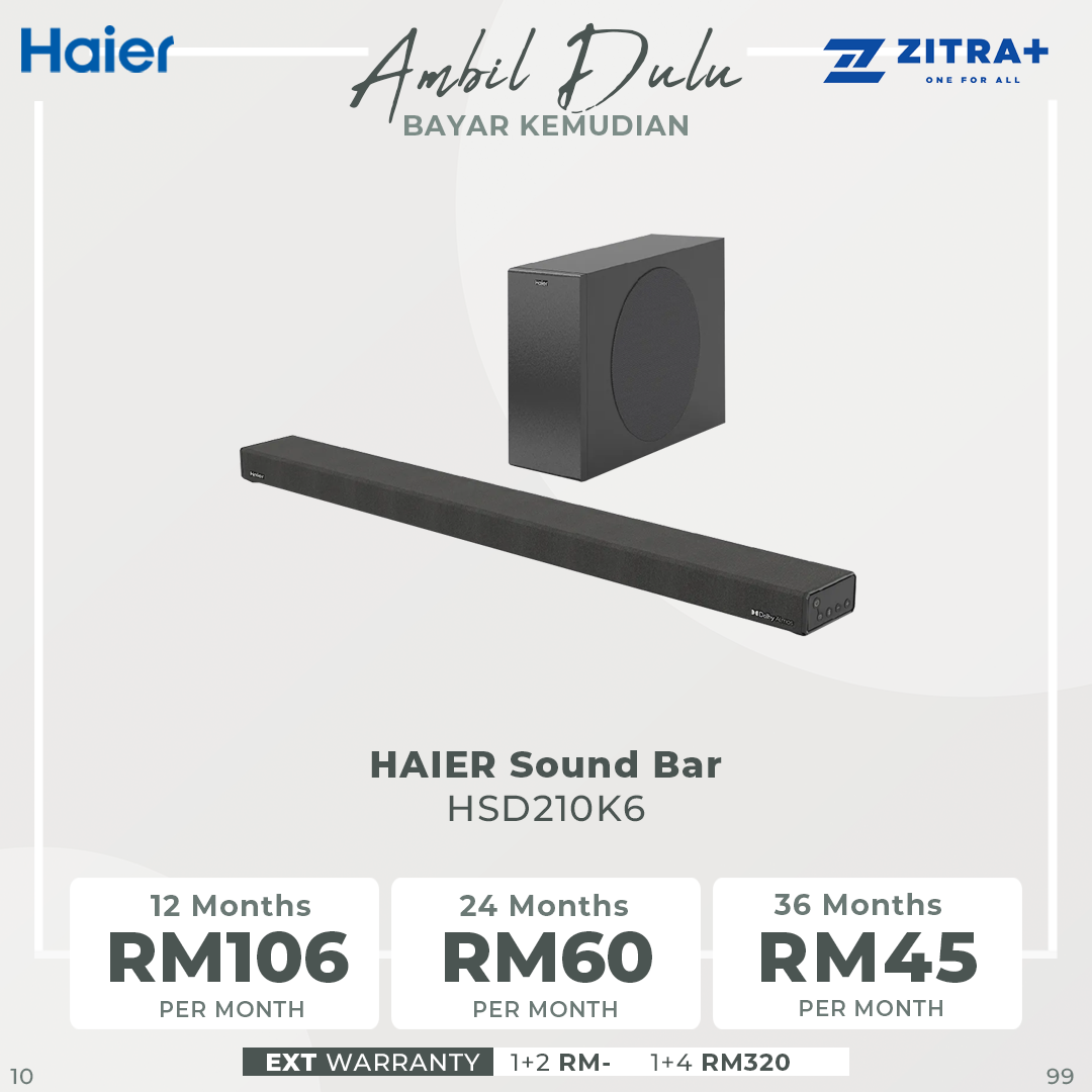 HAIER 120W Sound Bar HSD210K6 | 2.1 Dolby Atmos | HDMI/Bluetooth Connection | Super Slim | Multi Mode Control