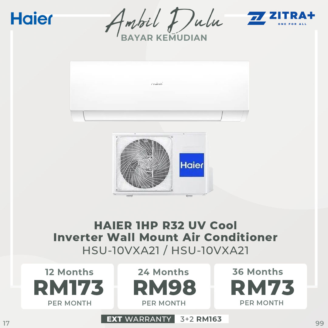 HAIER 1HP/1.5HP R32 UV Cool Inverter Wall Mount Air Conditioner HSU-10VXA21 / HSU-13VXA21 | Energy Saving | Smart Clean | Air Conditioner with 3 Year Warranty