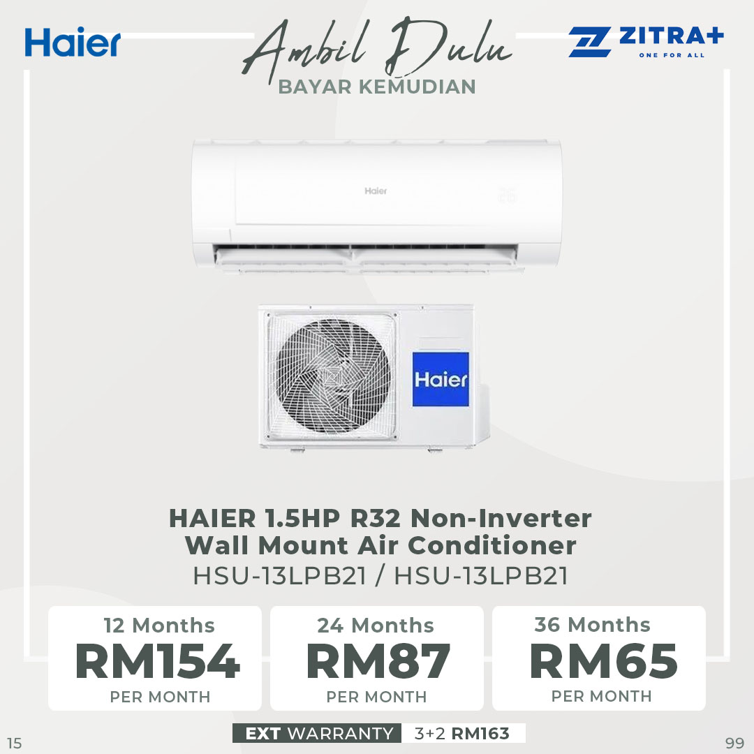 HAIER 1HP/1.5HP/2HP/2.5HP R32 Non-Inverter Wall Mount Air Conditioner HSU-10LPB21/HSU-10LPB21/HSU-13LPB21/HSU-19LPB21/HSU-25LPA21 | Nano Aqua Ionizer | Triple Airflow | Anti Corrosion | Air Conditioner with 3 Years Warranty