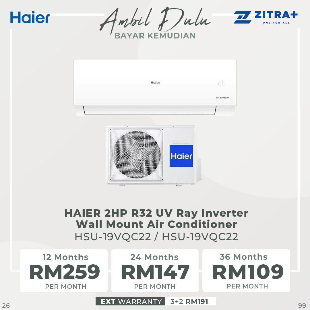 HAIER 1HP/1.5HP/2HP/2.5HP R32 UV Ray Inverter Wall Mount Air Conditioner HSU-10VQC22 |  UVC Sterilization | Triple Strong Airflow | Smart Clean | Energy Saving | I Feel | Air Conditioner with 3  Year Warranty