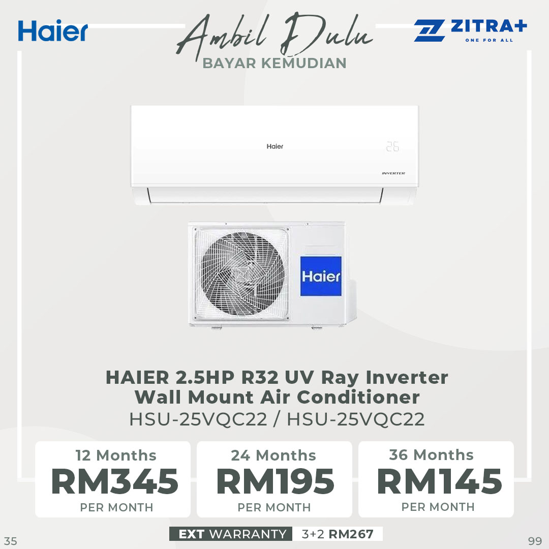 HAIER 1HP/1.5HP/2HP/2.5HP R32 UV Ray Inverter Wall Mount Air Conditioner HSU-10VQC22 |  UVC Sterilization | Triple Strong Airflow | Smart Clean | Energy Saving | I Feel | Air Conditioner with 3  Year Warranty