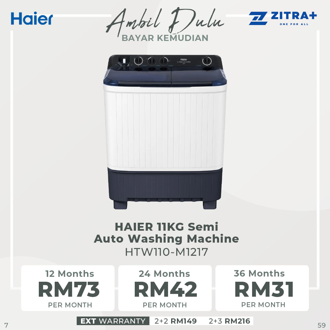 HAIER 7KG/9KG/11KG/13KG Semi Auto Washing Machine HTW70-M1217/HTW90-M1217/HTW110-M1217/HTW130-M1217 | Soak Wash | Shower Rinse | Air Dry | Transparent Top Lid | Rat Guard Baseplate | Washing Machine with 2 Year Warranty