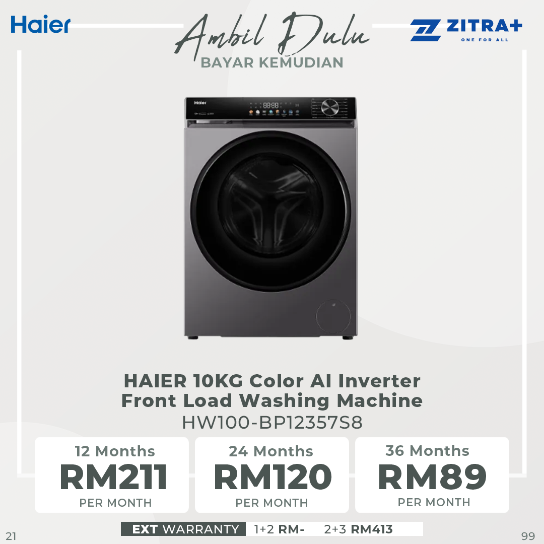 HAIER 9KG/10KG/12KG Color AI Inverter Front Load Washing Machine BP12357S8 | 5 Star Energy Saving Rating | Color AI Panel Screen | Smart Wash (Essence Wash)