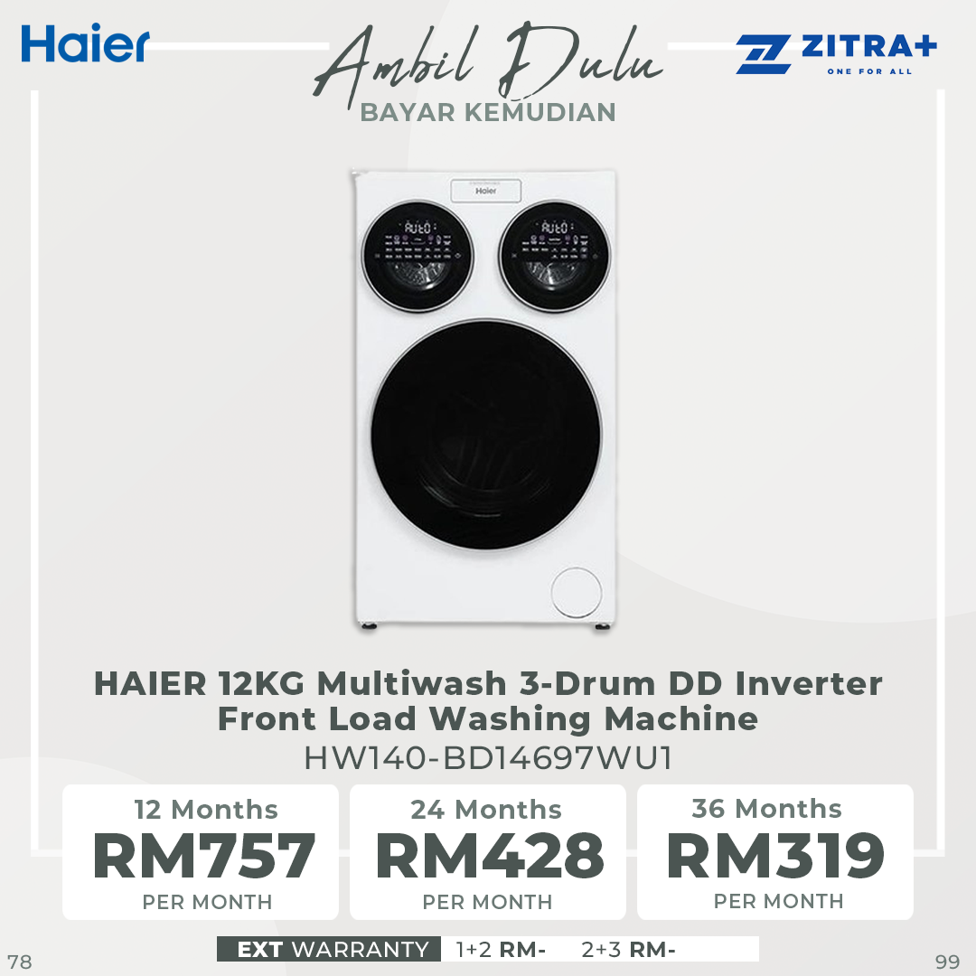 HAIER 12KG Multiwash 3-Drum DD Inverter Front Load Washing Machine HW140-BD14697WU1 |Direct Drive Inverter| Wifi Compatible