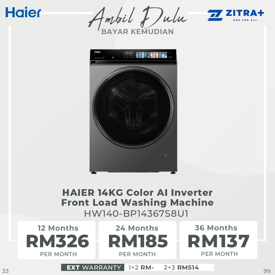 HAIER 14KG Color AI Inverter Front Load Washing Machine HW140-BP14367S8U1 | Wifi Control | Smart Wash |  5 Star Energy Saving Rating