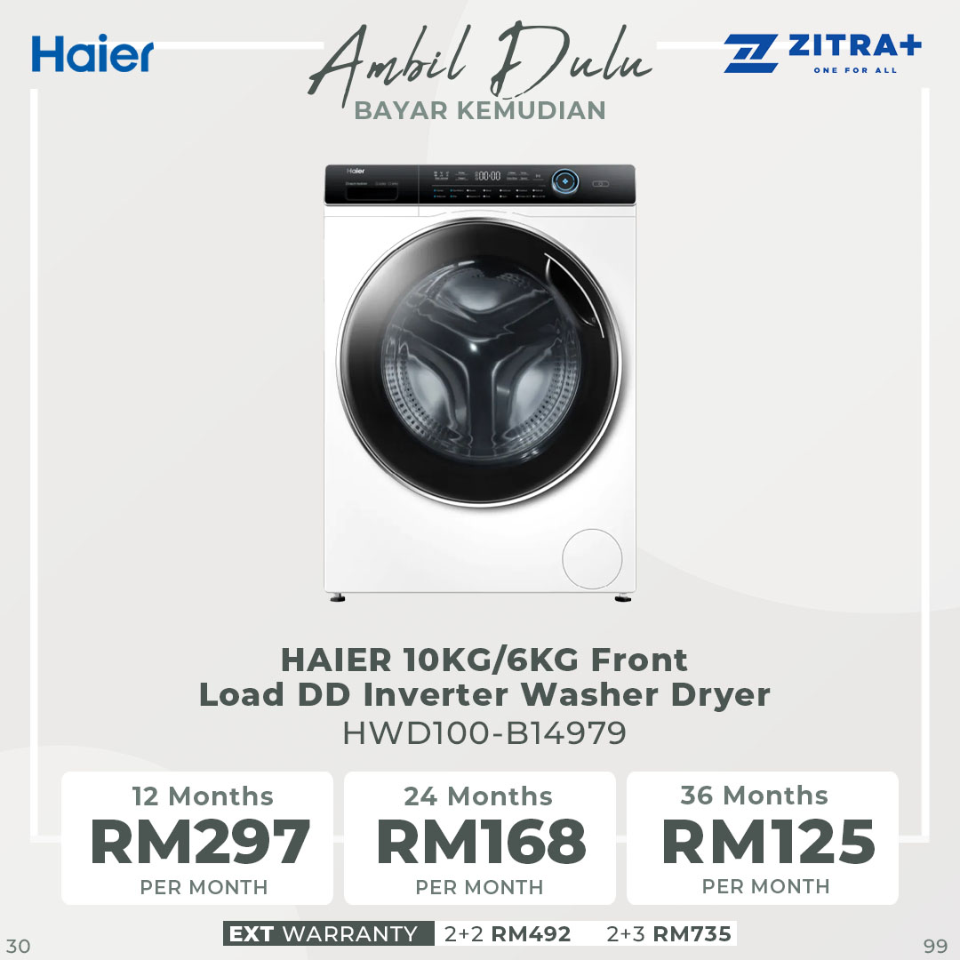 HAIER 10KG/6KG | 12KG/8KG Front Load DD Inverter Washer Dryer HWD100-B14979/HWD120-B14979 | Auto Lock Door | Add Wash | Door Cover | Quick Wash | I-Refresh | Touch | Smart Dual Spray | Washer Dryer with 1 Year Warranty