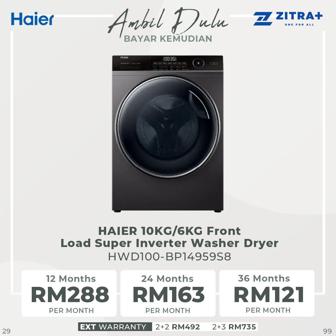 HAIER 10KG/6KG Front Load Super Inverter Washing Machine HWD100-BP14959S8 | ABT | Auto Lock Door | Add Wash | Drum Clean | Quick Wash | I-Refresh | Door Cover | Washing Machine with 2 Year Warranty