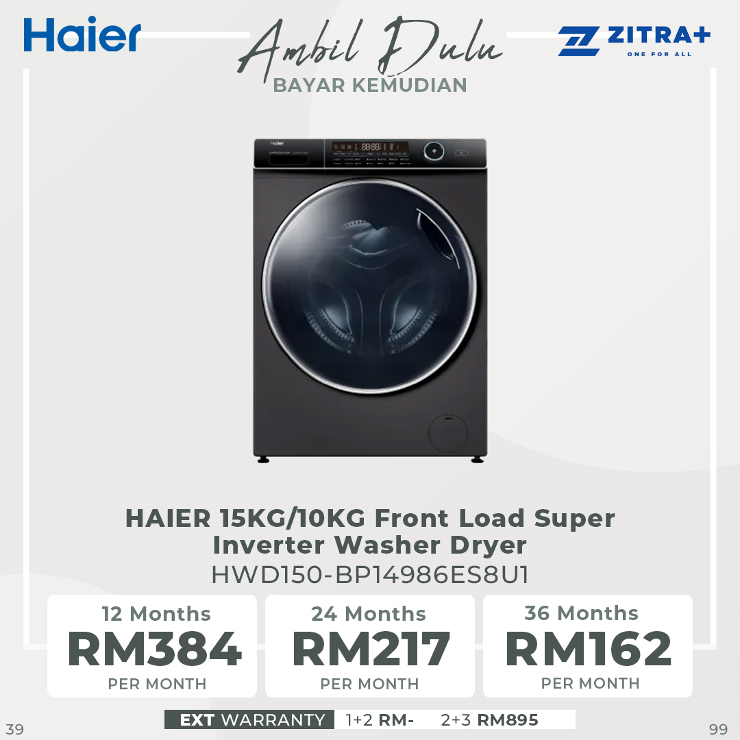 HAIER 15KG/10KG Front Load Super Inverter Washer Dryer HWD150-BP14986ES8U1 | Super inverter | I-Refresh