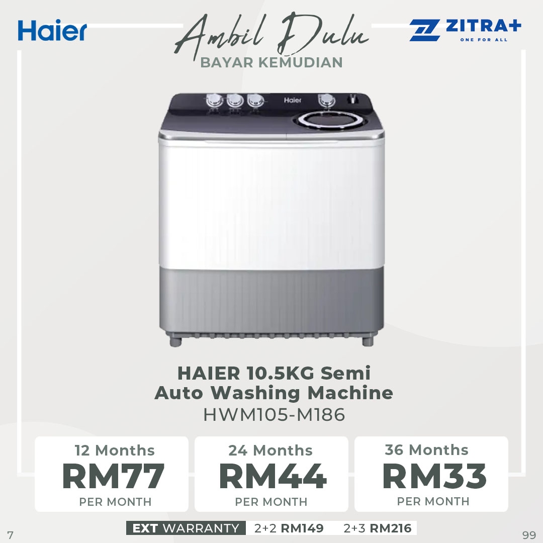 HAIER 10.5KG/15KG Semi Auto Washing Machine HWM105-M186/HWM150-M186 | High Rib Agitator | Water Inlet Selection | Soak Wash | Air Dry | Transparent Lid | Easy Clean Filter | Washing Machine with 2 Year Warranty