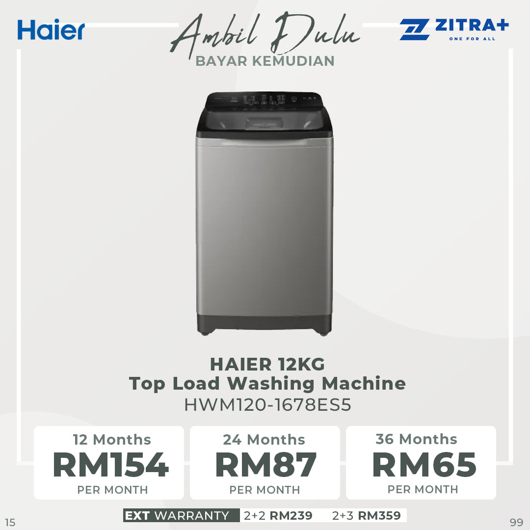 HAIER 10KG/12KG Top Load Washing Machine HWM100-1678ES5/HWM120-1678ES5 | Hijab Mode | Pillow Drum | Rear Control | Dispenser | ABT Pulsator | Auto Restart  | Washing Machine with 2 Year Warranty