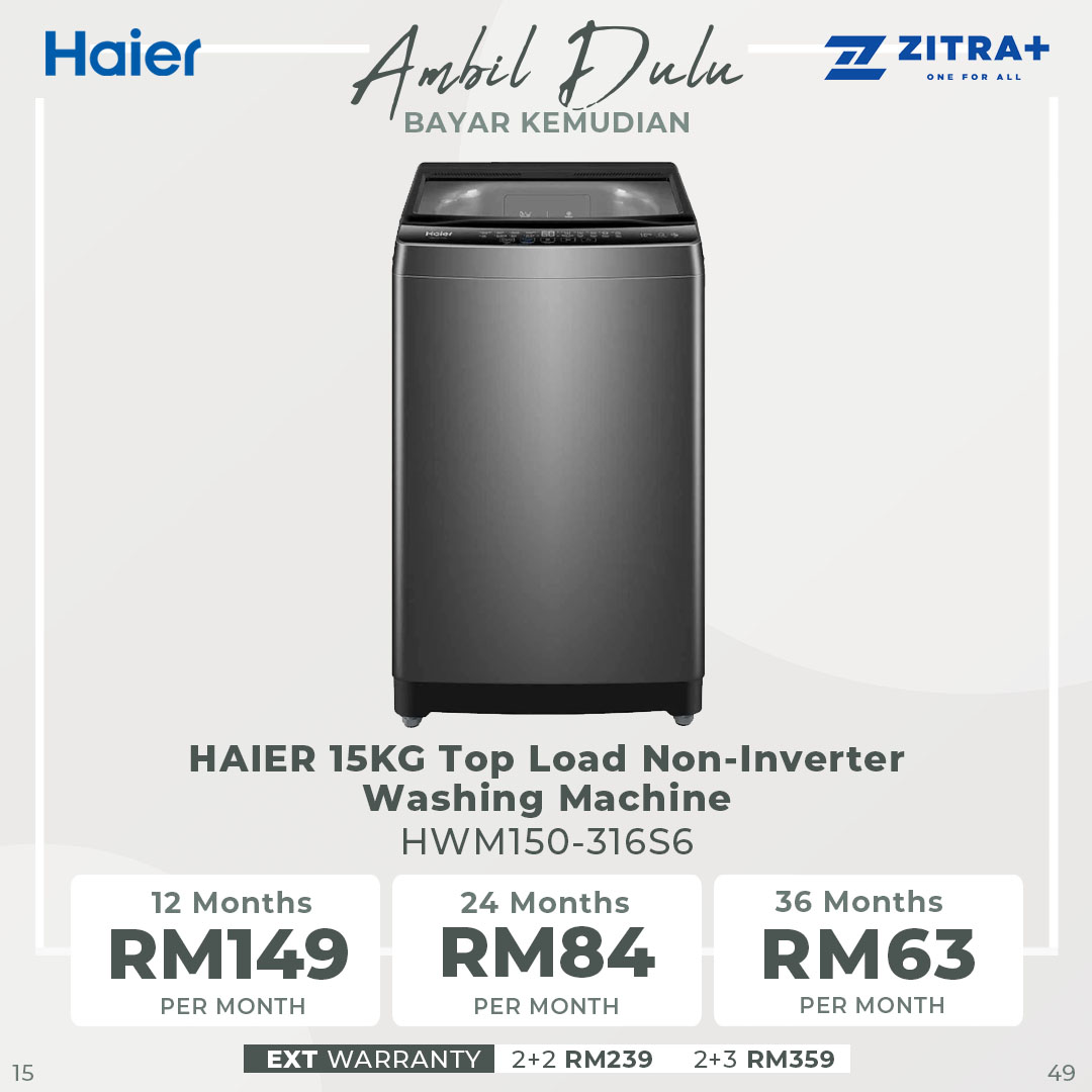 HAIER 12KG / 15KG Top Load Non-Inverter Washing Machine | HWM120-316S6 / HWM150-316S6 | Pillow Drum | Hijab Mode | Soft Closing Tempered Glass Lid | Washing Machine with 2 Year Warranty